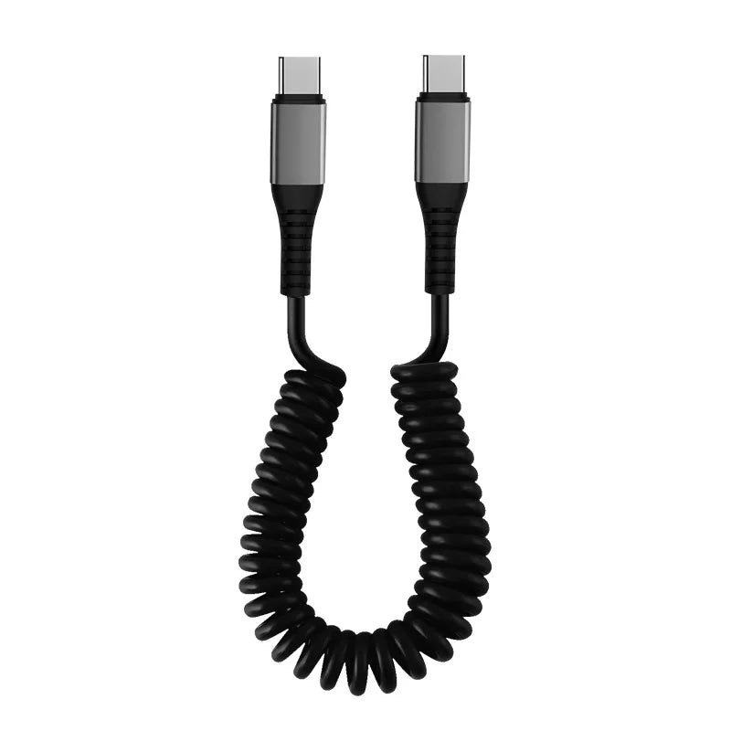 25CM To 1M Car Spring Data Cord 6A Short Fast Charging Wire USB C TO USB C Cable For iPhone15 Huawei Xiaomi Samsung Type c Cable
