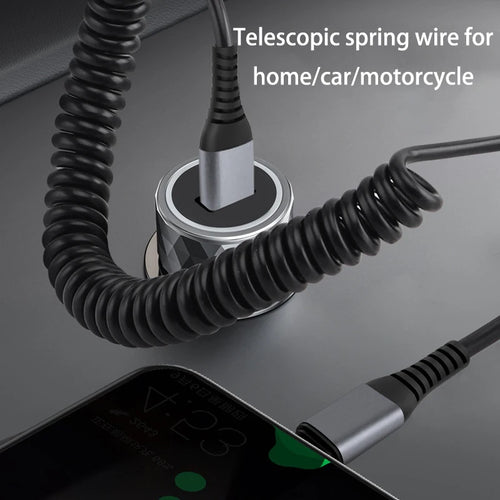 25CM To 1M Car Spring Data Cord 6A Short Fast Charging Wire USB C TO USB C Cable For iPhone15 Huawei Xiaomi Samsung Type c Cable