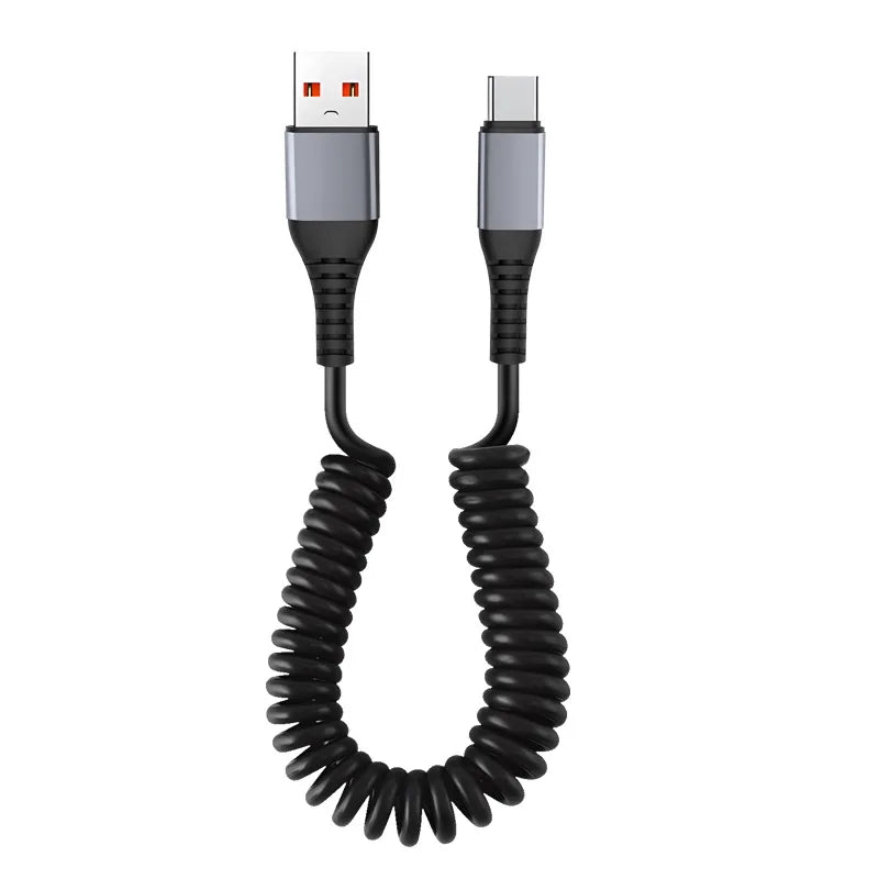25CM To 1M Car Spring Data Cord 6A Short Fast Charging Wire USB C TO USB C Cable For iPhone15 Huawei Xiaomi Samsung Type c Cable